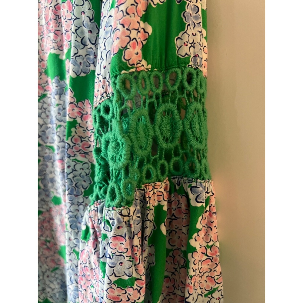 Crown & Ivy Womens S Hydrangea‎ Print Peasant Top Crochet Lace Trim - Picture 4 of 6